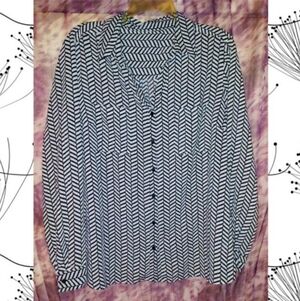 Unbranded Black & White Chevron & Gingham Print Woven Button Front Blouse L/XL
